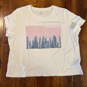 Aerie White T-Shirt with Cactus Print size XXL